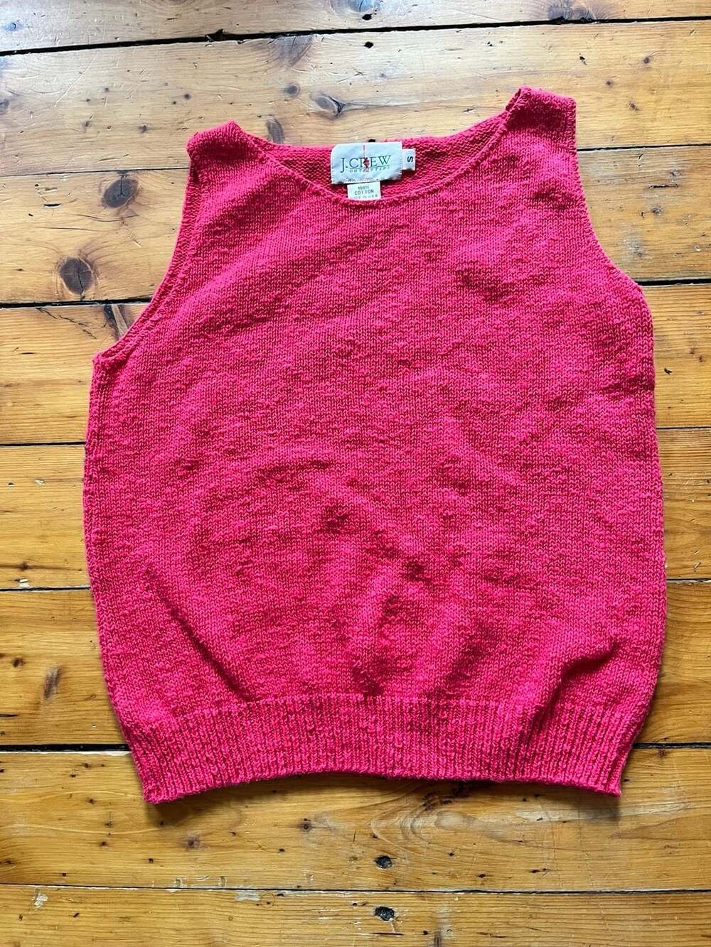 J.Crew Outfitters Vtg 90s 100% Cotton Pink Knit Sweater Tank Top Made in USA